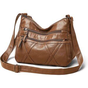 New Small Crossbody Bag for Women, Vegan Leather Shoulder Purse - Brown